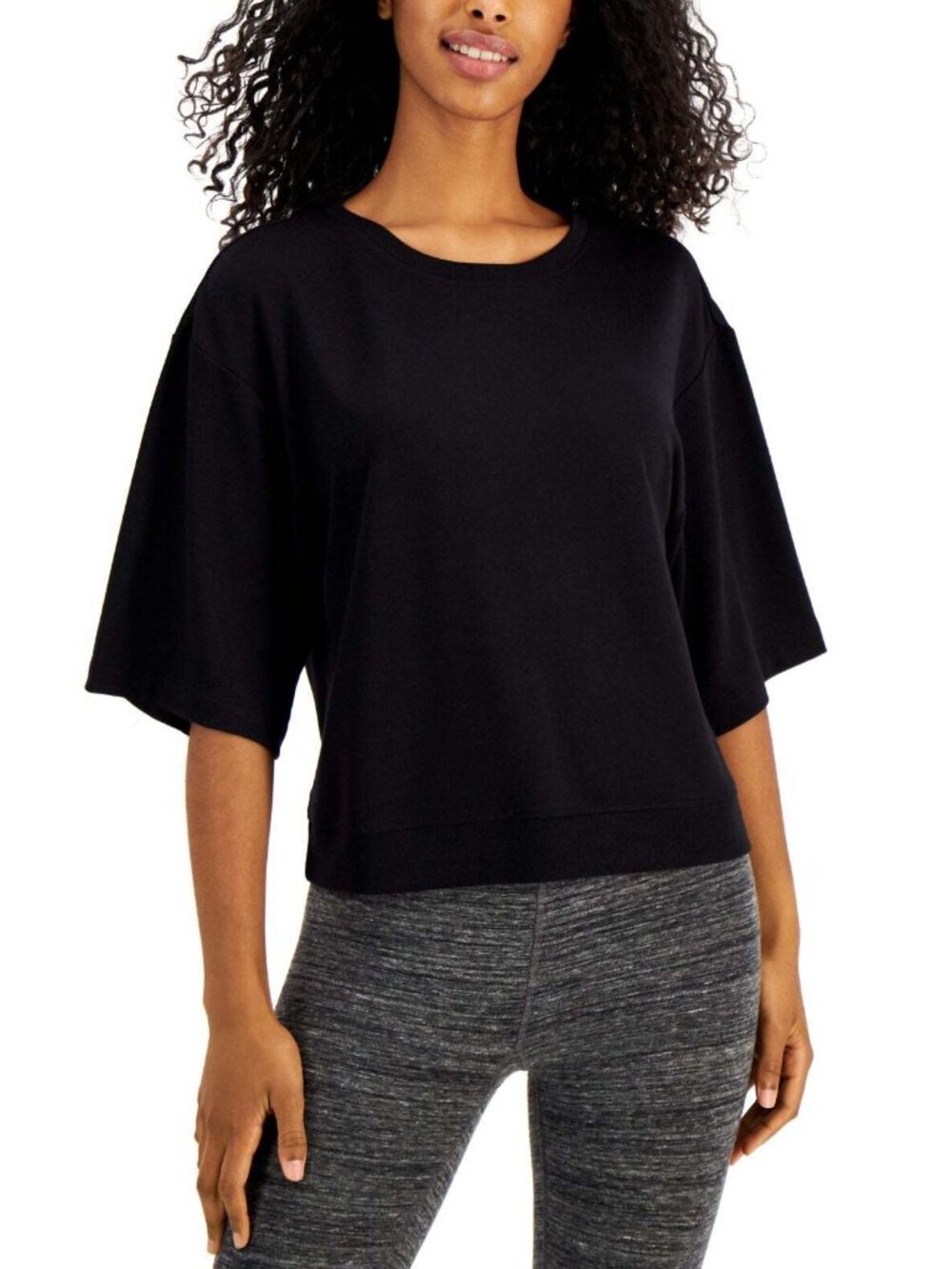 Ideology Womens Activewear Cropped Elbow-Sleeve Top